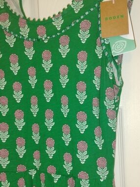 Boden Green Dress with Pink White Floral Print